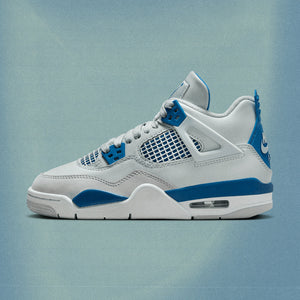 AIR JORDAN 4 RETRO 'MILITARY BLUE' (GS) - OFF WHITE/MILITARY BLUE