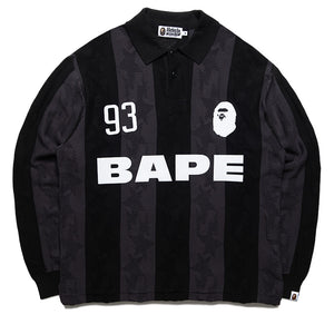 A Bathing Ape Sta Stripe Pattern Jacquard Multi Logo L/S Polo - Black