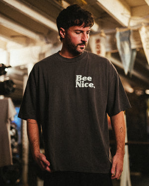 Politics Busy Being Nice Classic Tee - Vintage Black/Cream