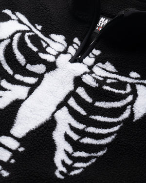 Market Skeletal Quarter Zip Sherpa Pullover Jacket - Black