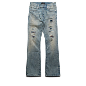 Purple Brand Low Rise Flared Leg Rip and Repair Jean - Light Indigo