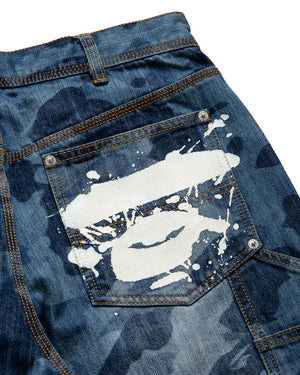 A Bathing Ape 1st Camo Double Knee Denim Shorts - Indigo
