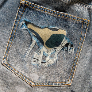 A Bathing Ape Bape Sta Fake Print Shorts - Light Indigo