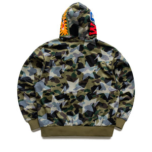 A Bathing Ape Sta Over Print 1st Camo Mesh Shark Full Zip Hoodie - Green