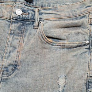 Purple Brand Low Rise Skinny Leg Pink Mud Distressed Jean - Light Indigo