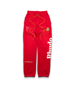 Rhude Desert Racing Script Cuffed Sweatpants - Washed Red/White